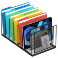 File Organizer For Desk, 7 Section Metal Desktop File Sorter, Black