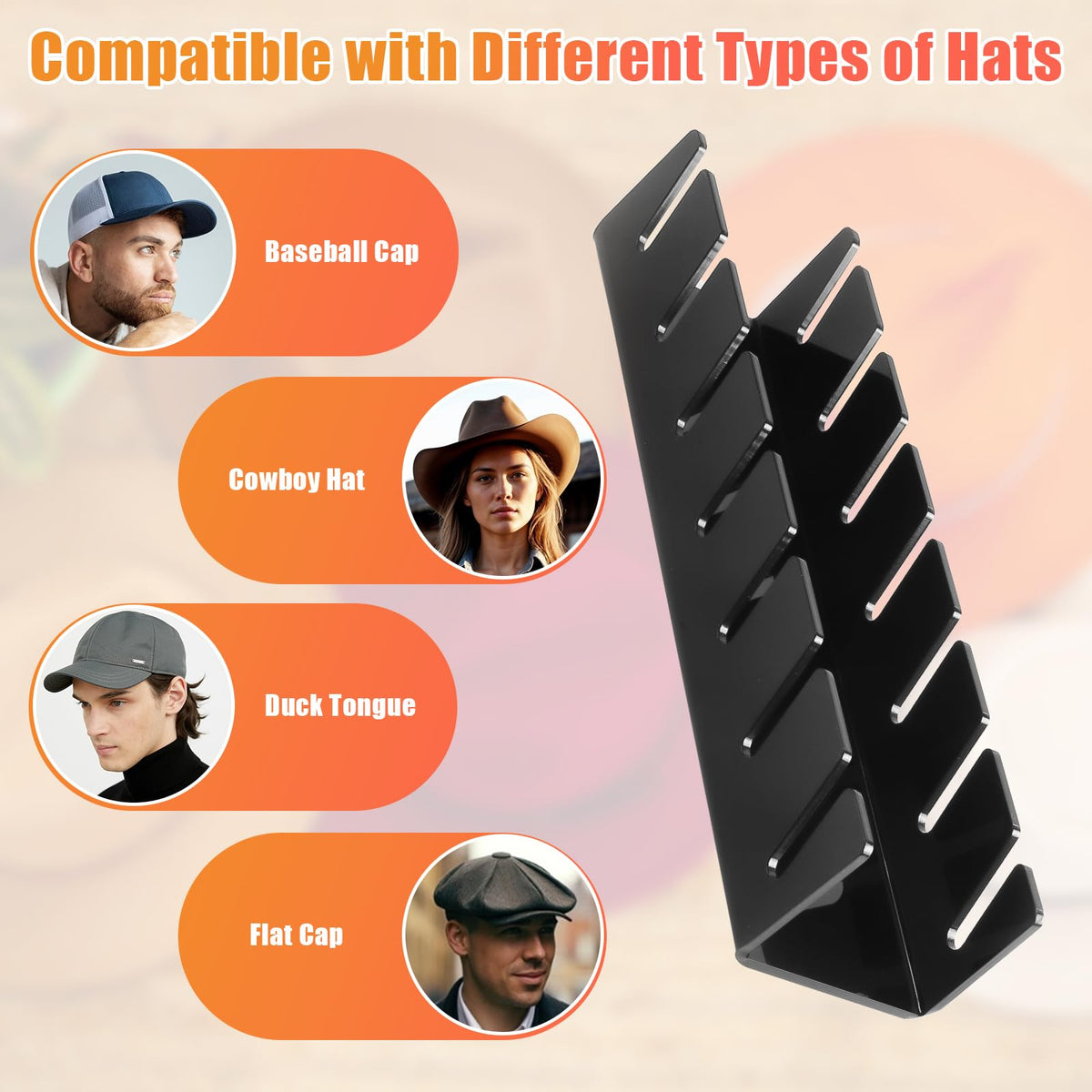 Hat Organizer for Baseball Caps Hat Rack Acrylic Hat Stand 4Pack No Install Clear-4Pack