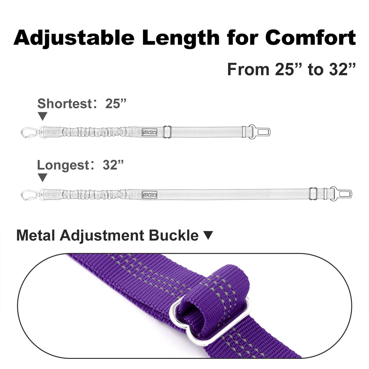 Dog Seat Belt for Car, Car Harness with Locking Aluminum Hook Purple