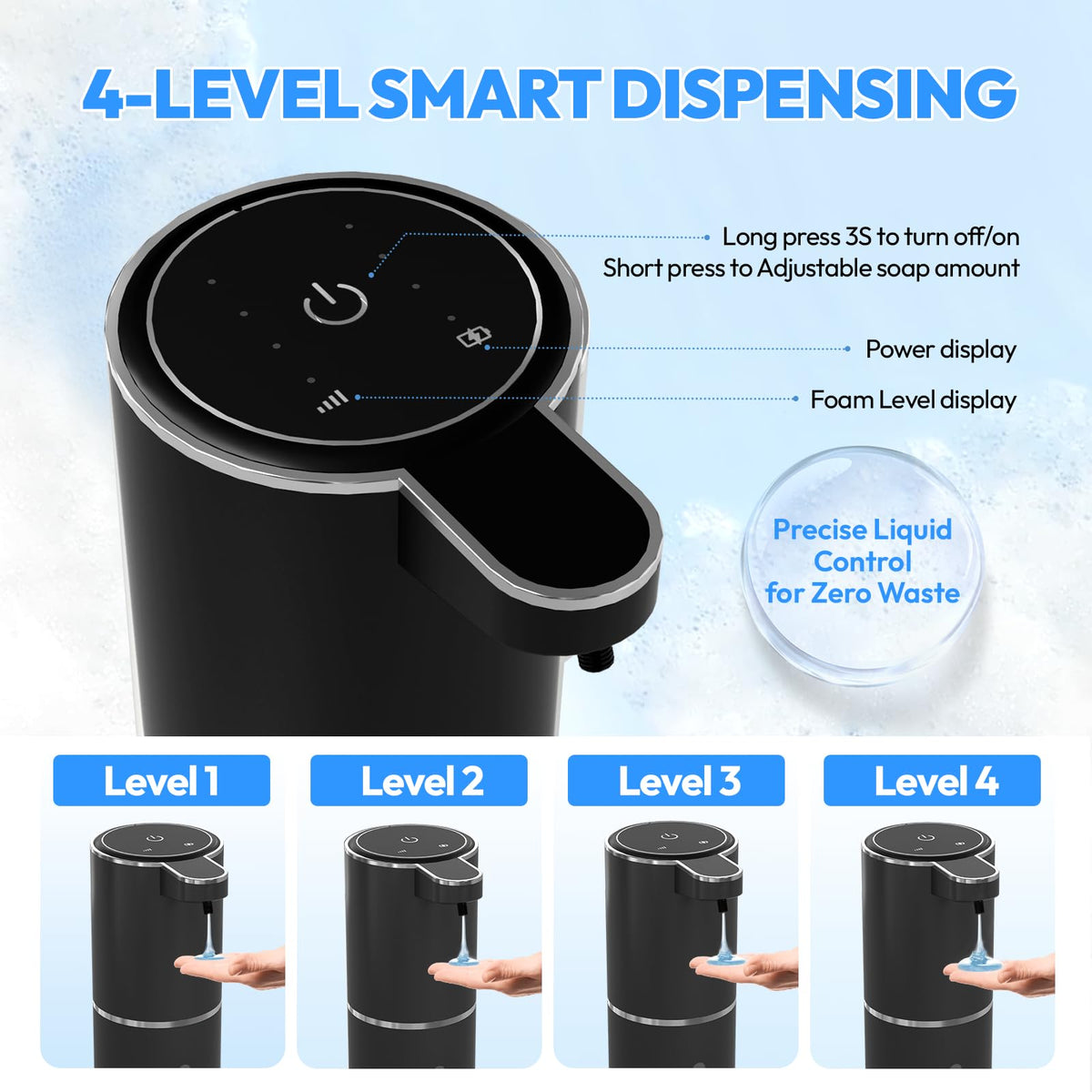 2 Pack Automatic Foaming Soap Dispenser,Touchless Foam Soap Dispenser,12.8oz Rechargeable Wall Mounted Smart for Bathroom and Kitchen Dish Soap,Easy for Toddlers(Black) Black