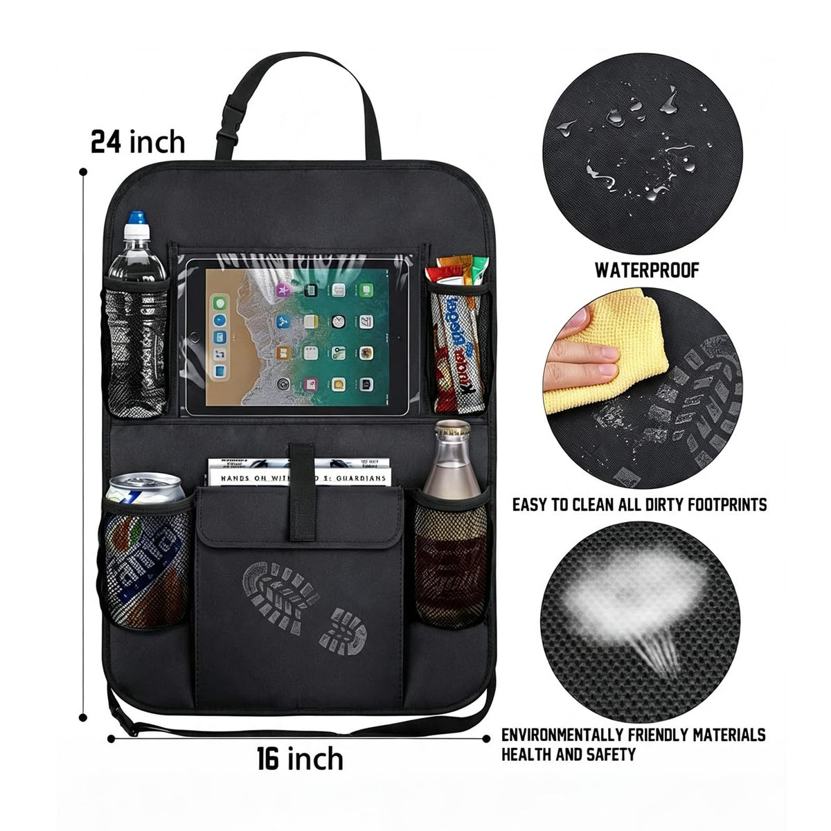 back seat car organizer for kids storage with Tablet Holder Kick Mats Cover