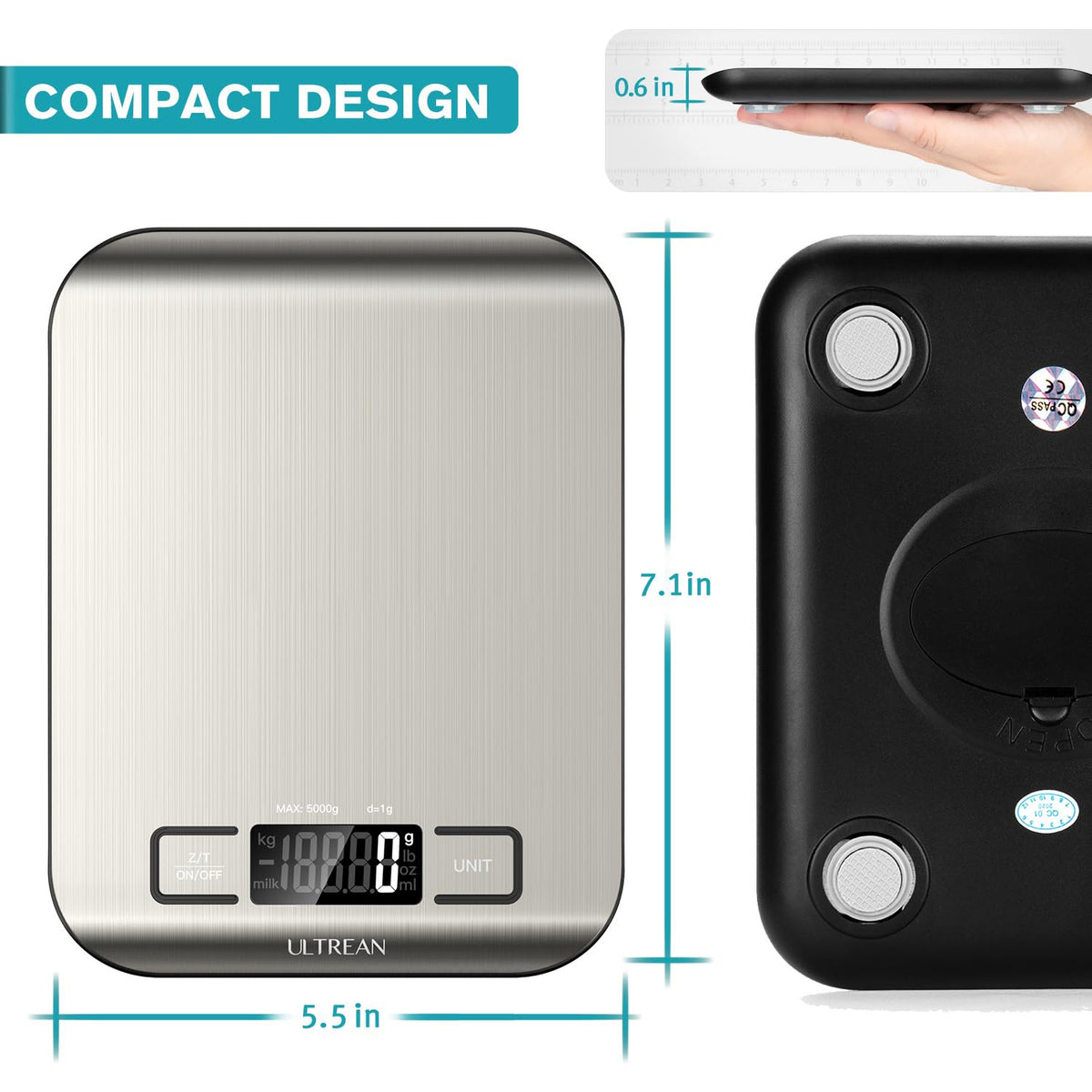 Ultrean Smart Food Kitchen Scale with Nutritional Calculator, APP for Calorie & Macro Tracking, AI Powered, Goal Progress, Digital Calorie Scale for Weight Loss, Stainless Steel, 22lb XX-Large