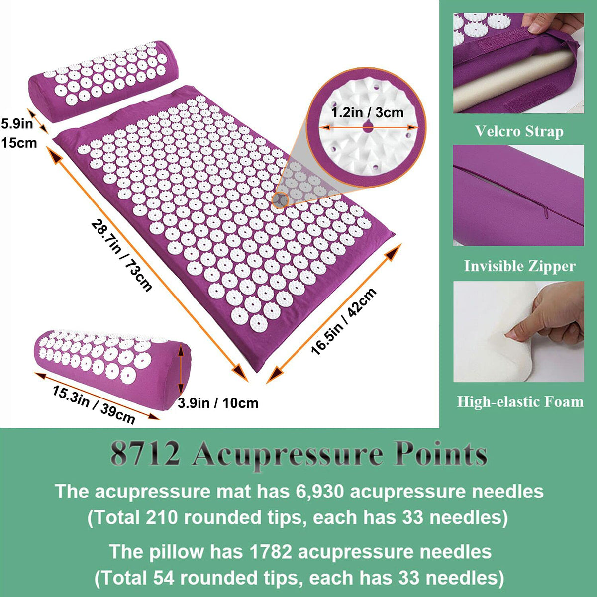 Acupressure Mat and Pillow Set with Carry Bag