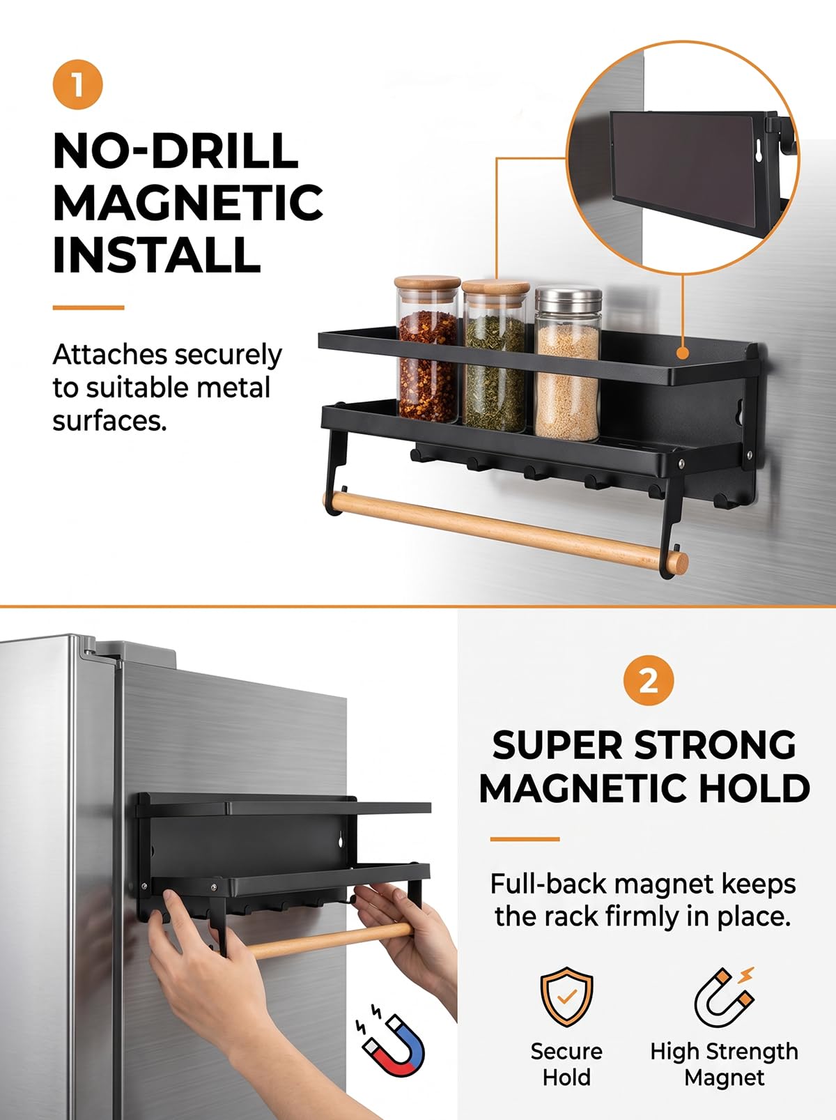 Deloban Magnetic Spice Rack for Refrigerator Fridge Side Organizer