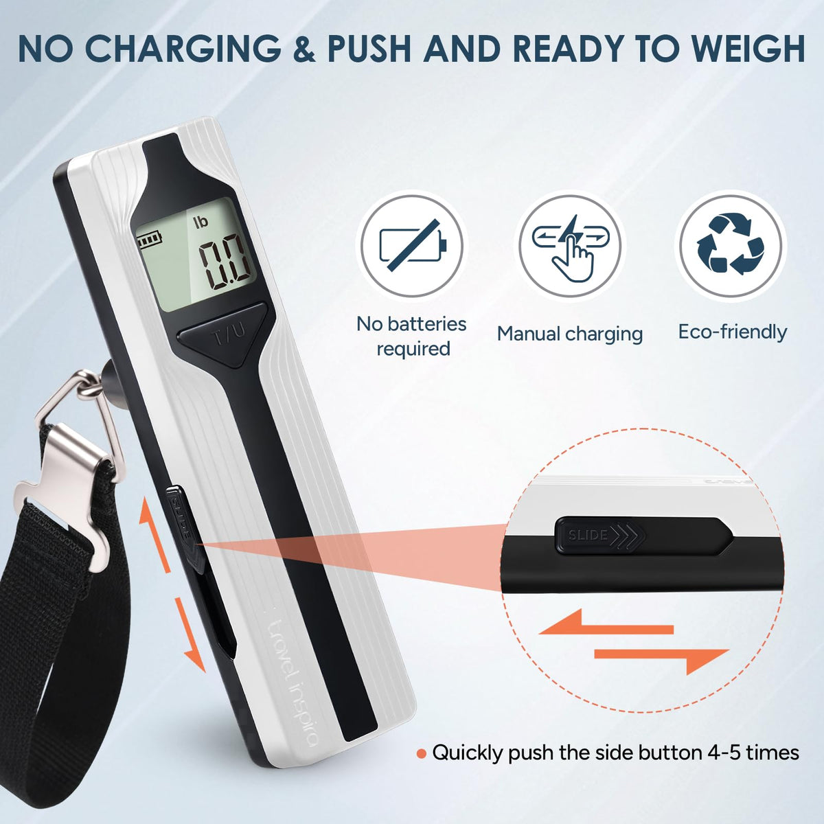 Battery-Free Luggage Scale – No Batteries Needed, Portable Digital Hanging Suitcase Weight Scale for Air Travel & Checked Bags, 110lb/50kg, LCD Display, Compact Travel Accessory Red-Large Handle