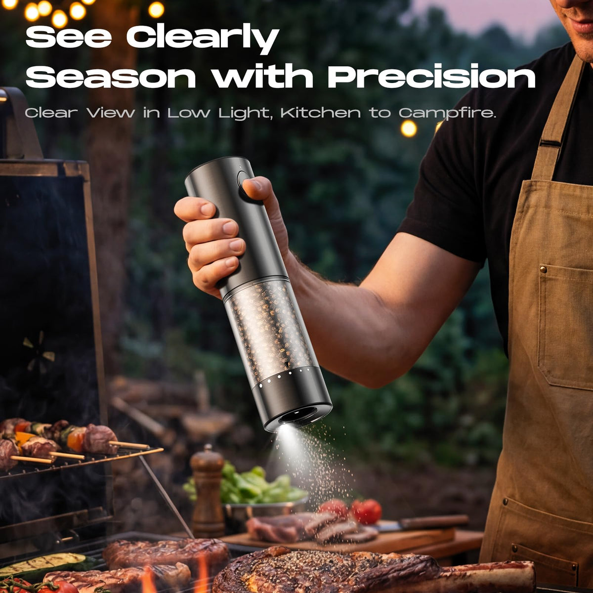 Electric Salt and Pepper Grinder Set, Battery Automatic Salt and Pepper Shaker with Adjustable Coarseness, Large Capacity Pepper Mill with LED White Elephant Gifts(Battery-Stainless Steel) Battery-Stainless Steel 2-Pack