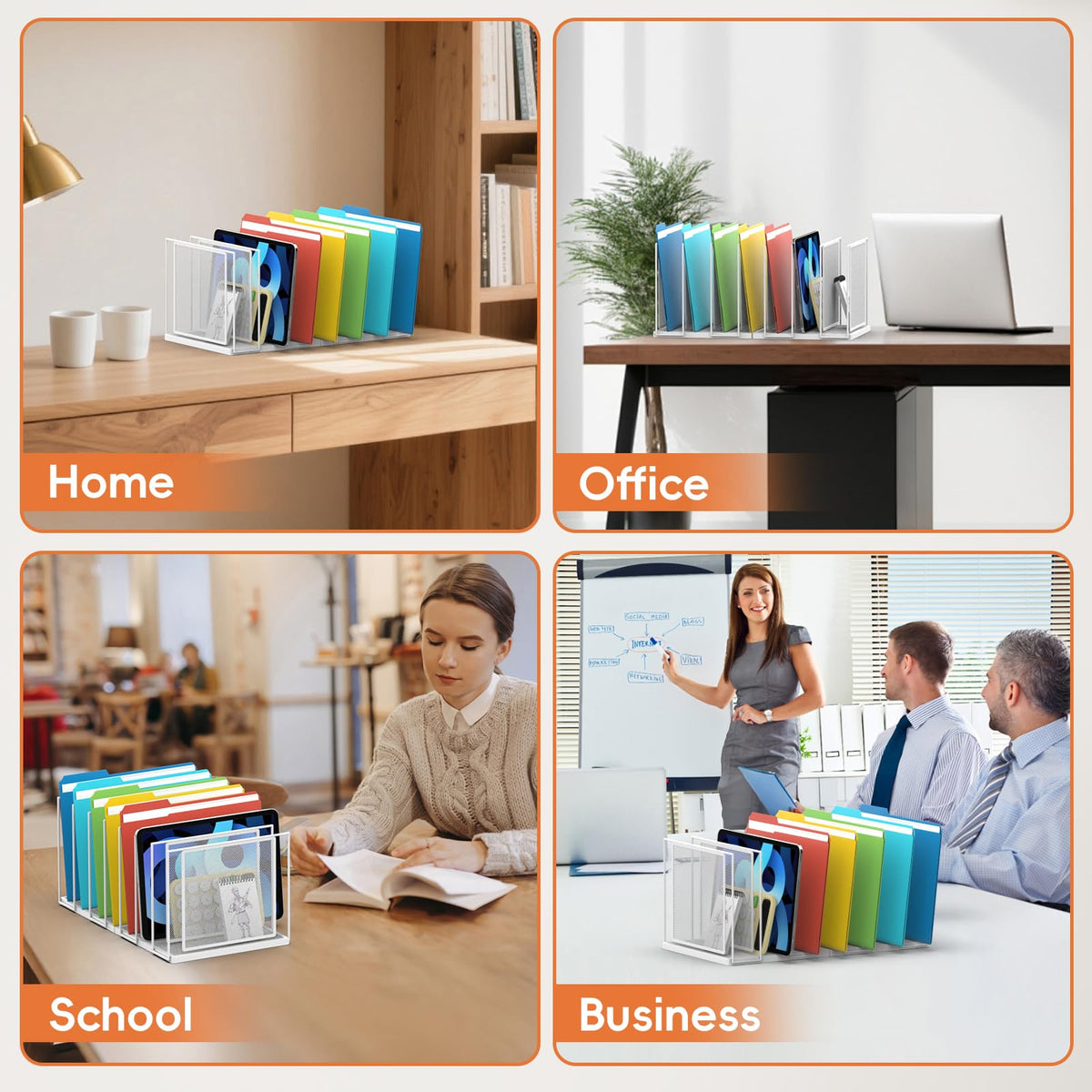 File Organizer For Desk, 7 Section Metal Desktop File Sorter, Black
