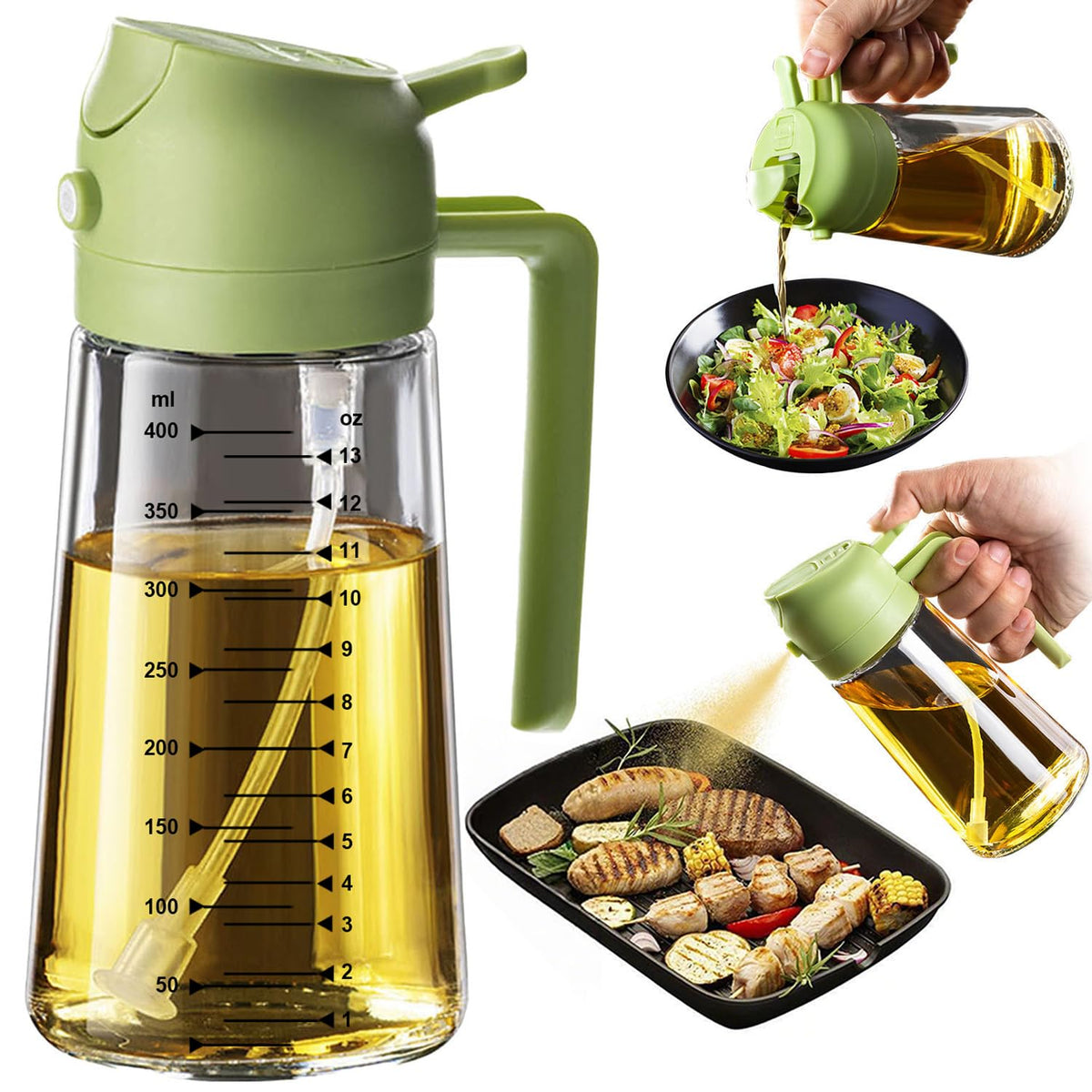 TrendPlain 16oz/470ml Glass Olive Oil Sprayer for Cooking – 2 in 1 Oil...