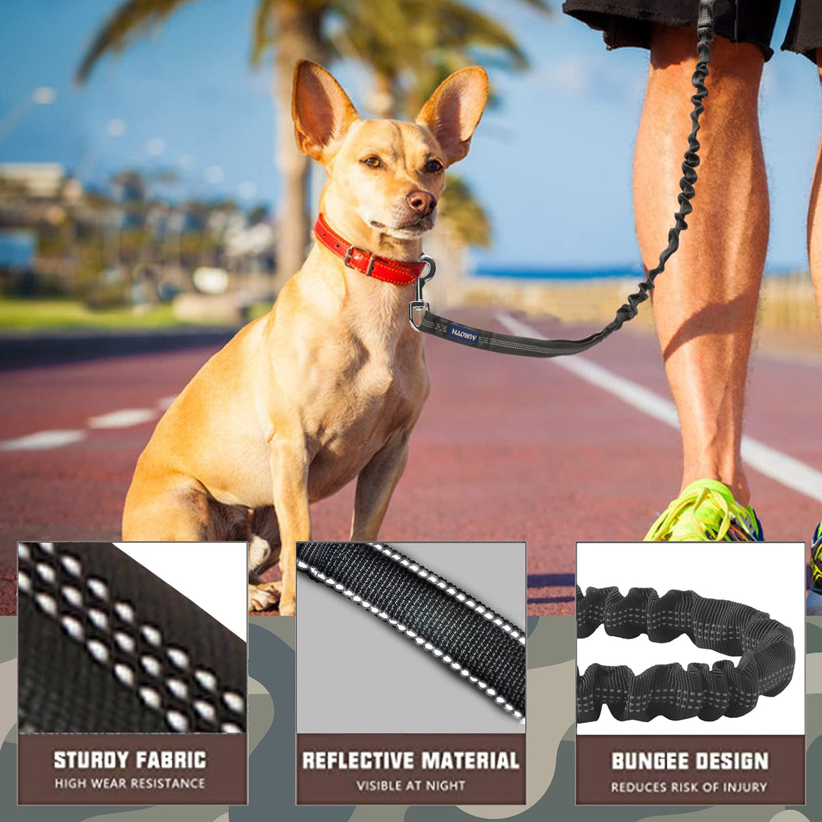 AUROTH Bungee Dog Leash for Large Dogs, No Pull for Shock Absorption Army Yellow MAX: 4.5 FT