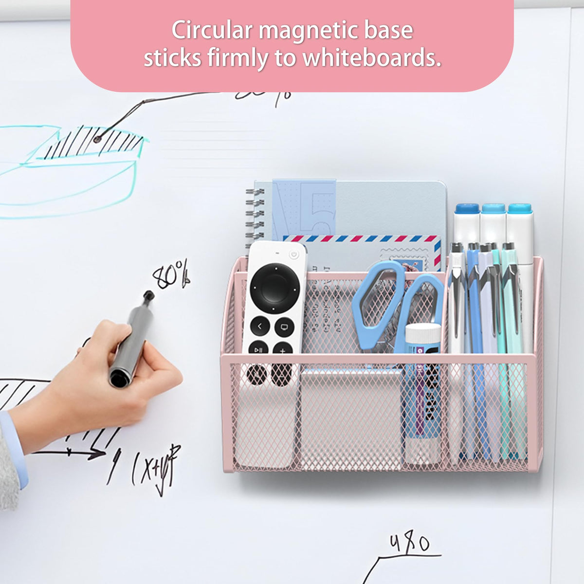 YINGHUA 3 Compartment Magnetic Metal Mesh Pen Holder, White Desk Caddy