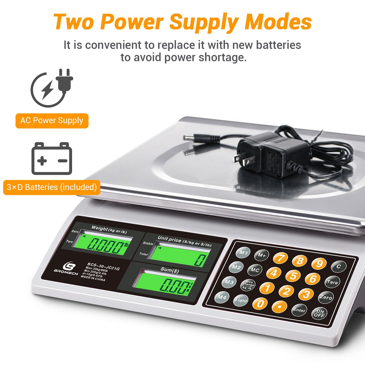 Price Computing Scale 66lb Digital Commercial Produce Scale Stainless Steel Scale Pan-Large Size