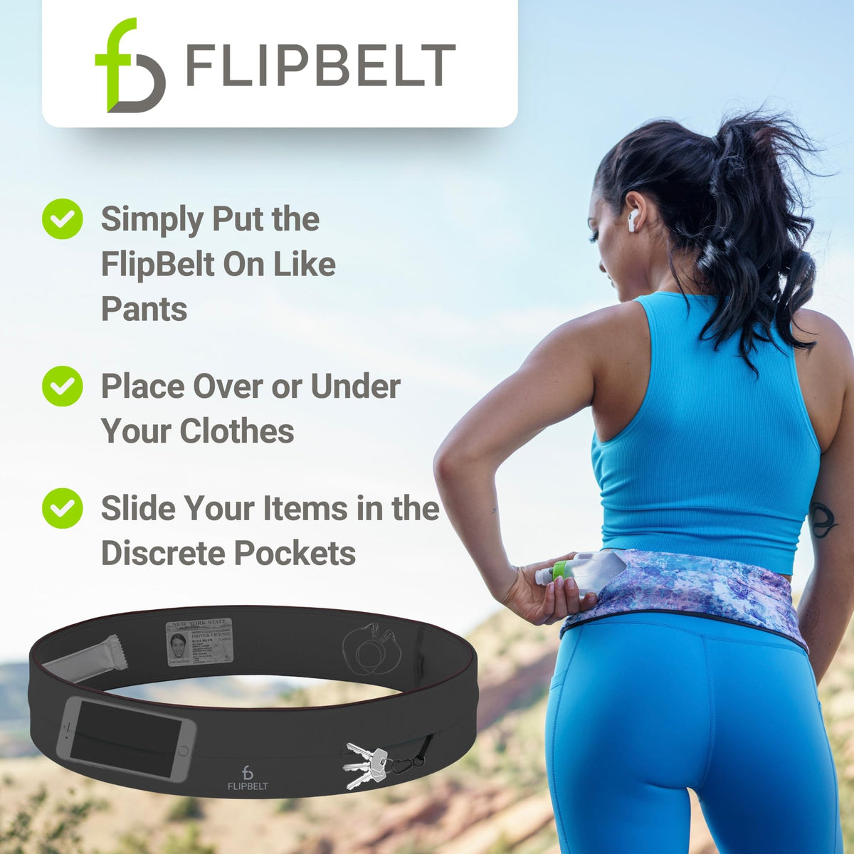 FlipBelt Classic Running Belt for Phone and Small Accessories, Exercise...