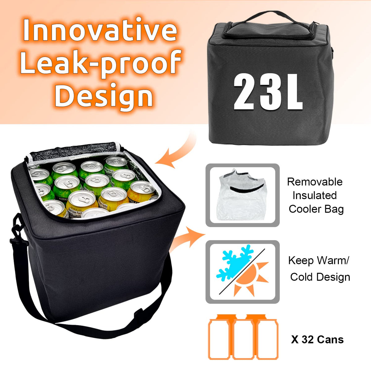 Collapsible Trunk Organizer with Insulated Leakproof Cooler Bag,Removable Lid,Adjustable Securing Straps,3 Compartments Trunk Organizer for SUV,Truck,Sedan(Grey & Black) Black&Grey With Cooler