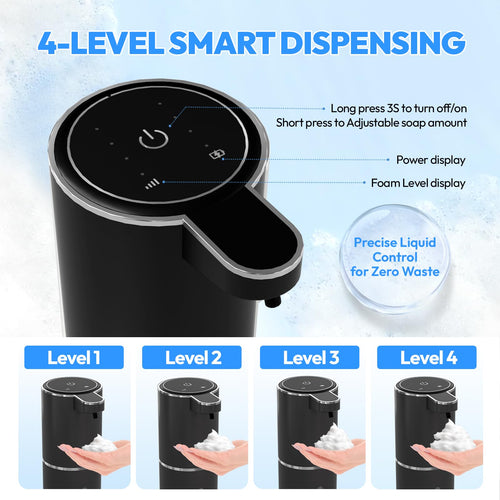 2 Pack Automatic Foaming Soap Dispenser,Touchless Foam Soap Dispenser,12.8oz Rechargeable Wall Mounted Smart for Bathroom and Kitchen Dish Soap,Easy for Toddlers(Black) Black
