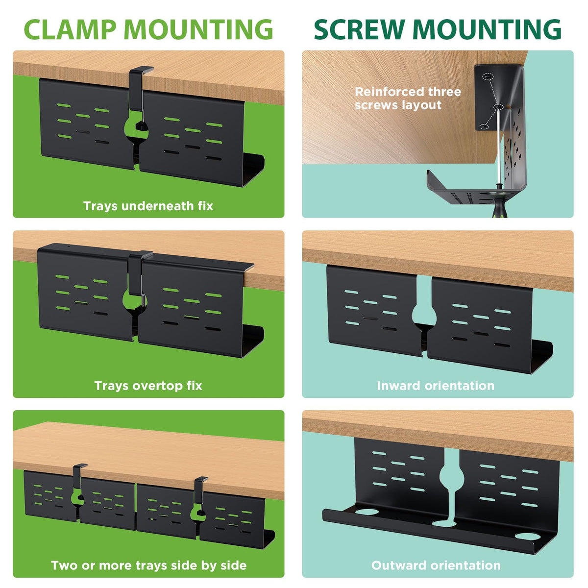 Under Desk Cable Management Tray and Metal Cord Organizer