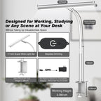 Airlonv LED Desk Lamp with Clamp, 17" Stepless Dimming Light, Black Standard