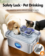 Dog Water Fountain 2 Gal, Stainless Steel Dog Water Fountain for Large Dogs Multi-Cats, Pet Water Fountain with Big Window, Super-Quiet Pump, Indoor Automatic Dog Water Bowl Dispenser Fountain Filters Dog fountain with filter
