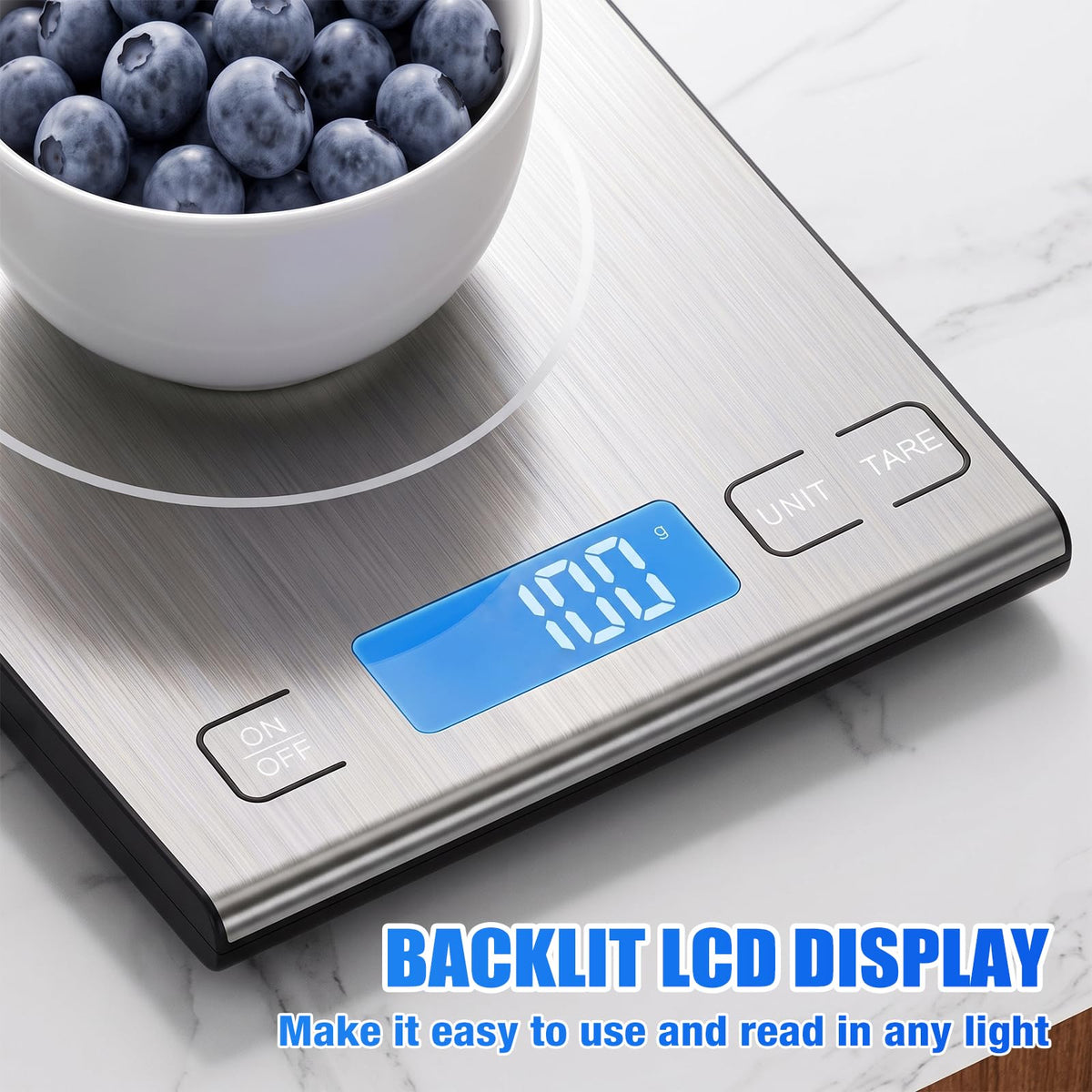 33lb Rechargeable Food Scale, Diyife 304 Stainless Steel Kitchen Scale Silver Medium