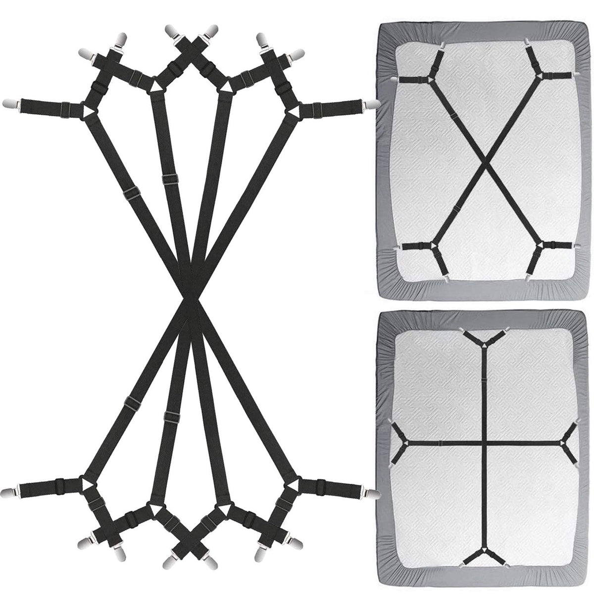 Siaomo Bed Sheet Fasteners Straps - 2 Way Adjustable Crisscross Corner...