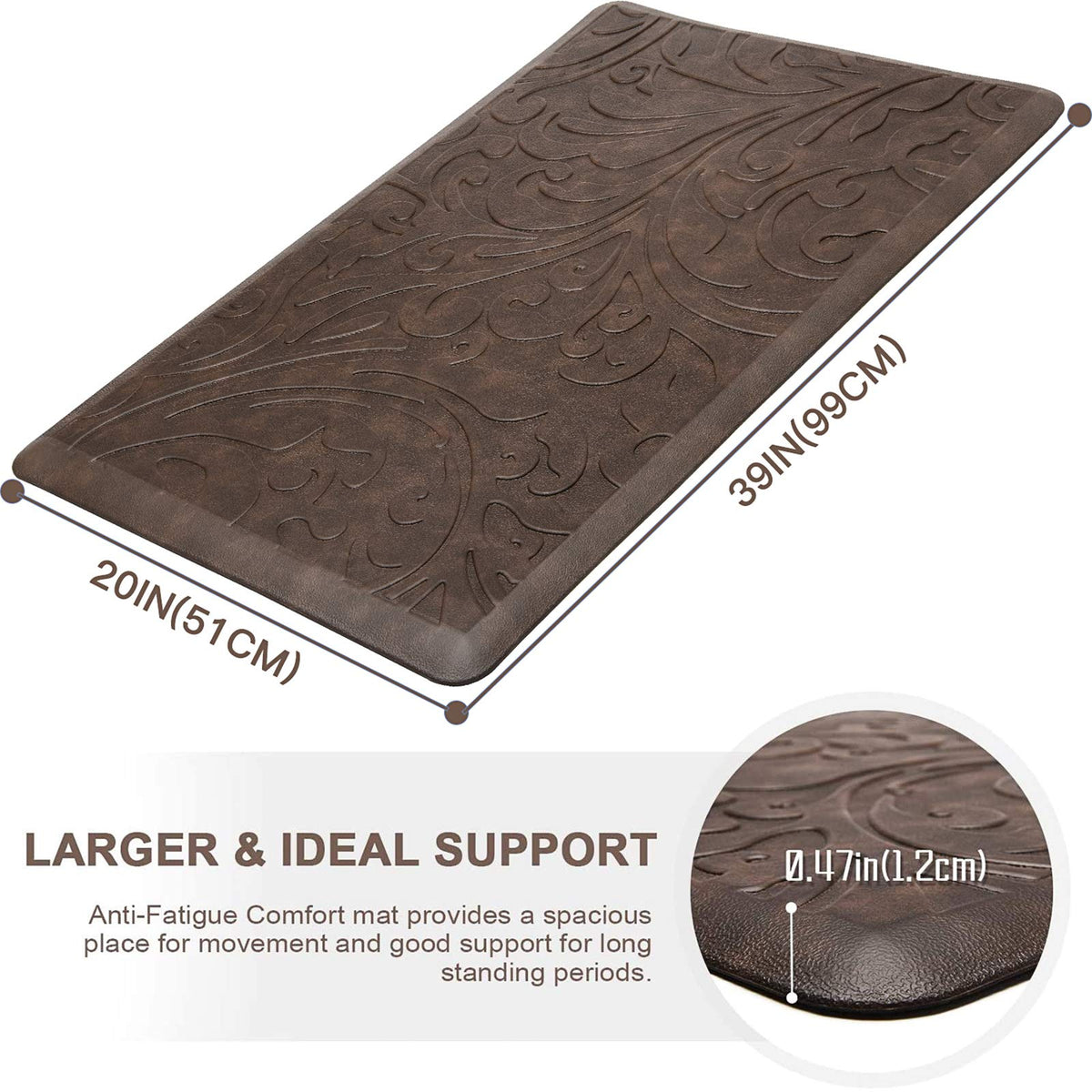 Kitchen Mat Cushioned Anti-Fatigue Comfort Standing Mat Rug for Home,Office Black 1'5" x 2'4" (Rectangular)
