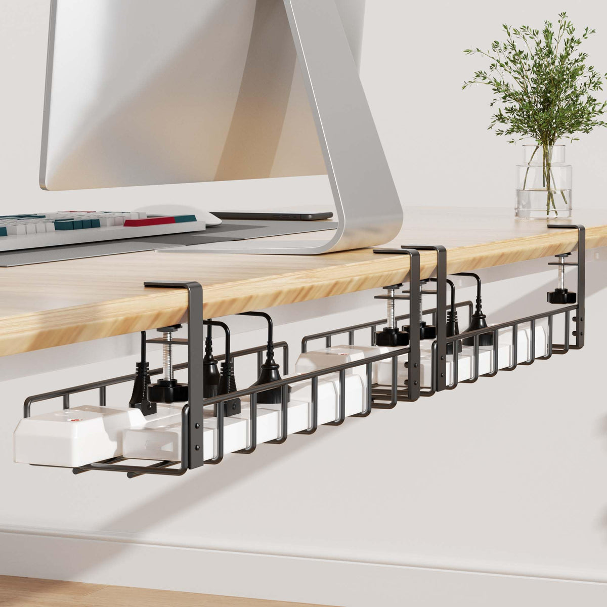 Under Desk Cable Management Tray and Metal Wire Organizer Rack for Standup Desks