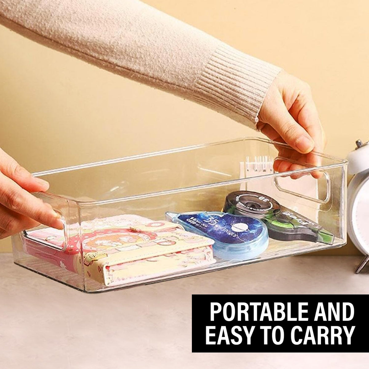 Clear Plastic Storage Bins, Pantry Organizers and Storage, Kitchen Organization and Storage Containers Bins for Organizing, Fridge, Freezer, Bathroom, Pantries, Medicine Cabinet Organizer Bin 4 10.8 X 7.9 X 3.4