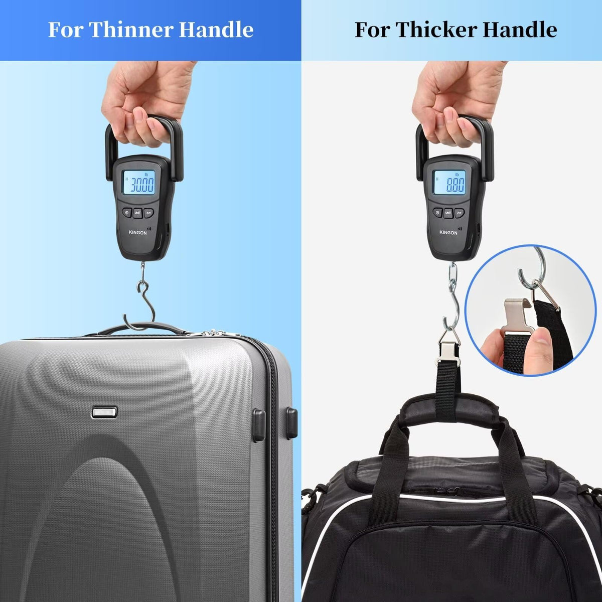 Rechargeable Luggage Scale, Digital Portable Bag Scale for Travel, Suitcase Weight Scale with Strap & Comfortable Handle, 110lb/50kg Capacity