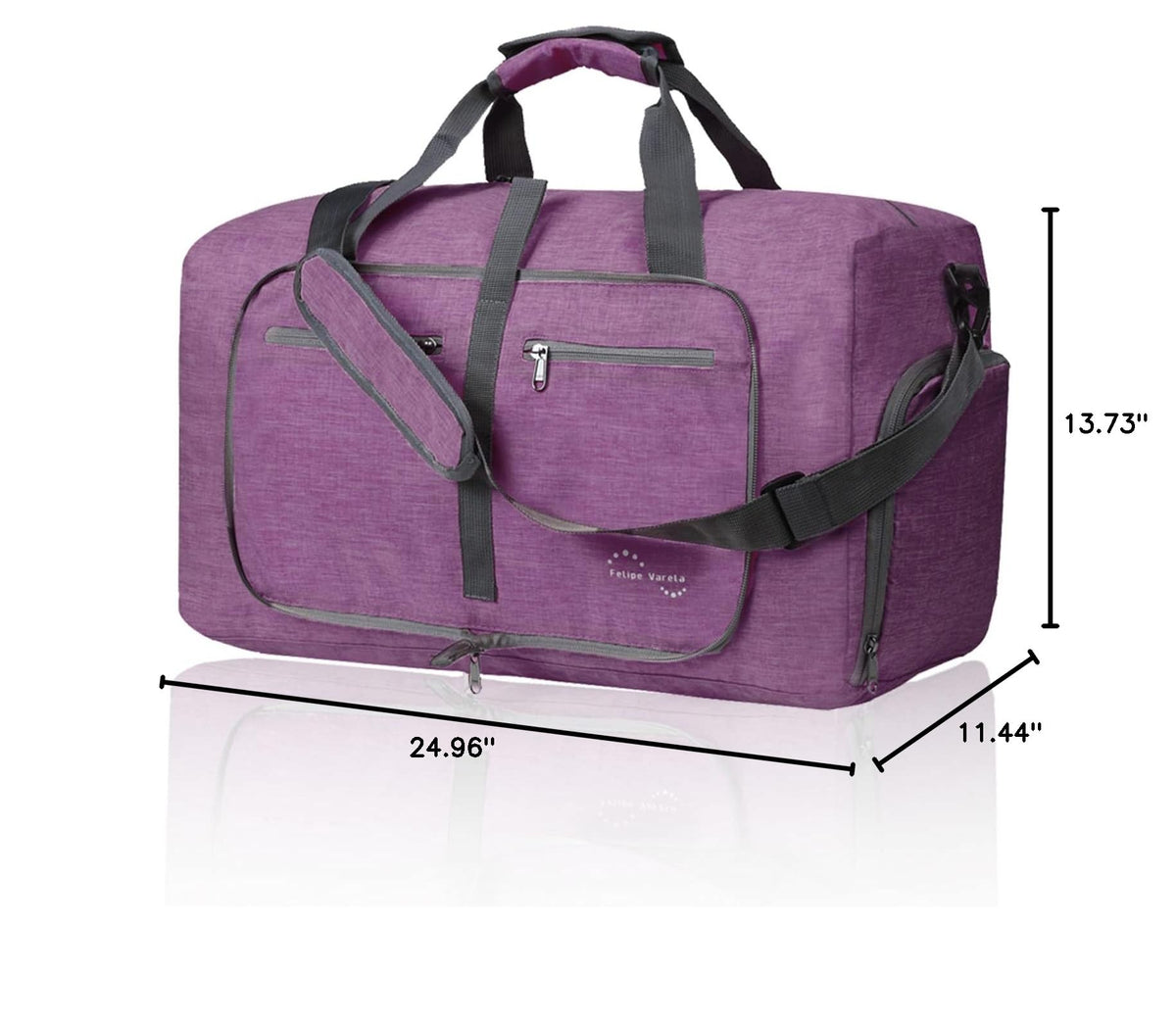 Felipe Varela Foldable Duffle Bag for Travel Weekend Overnight Gym Camping A Black 40L