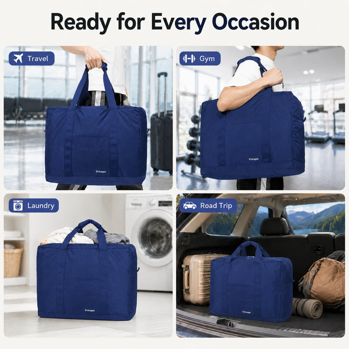 Foldable Travel Duffle Bag with Trolley Sleeve 40L Travel Bag Black