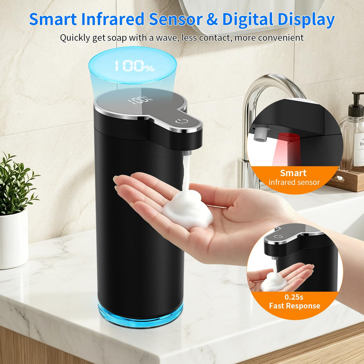 Automatic Foaming Soap Dispenser(IPX5 Waterproof, 12oz/350ml St-01 Foam Gray
