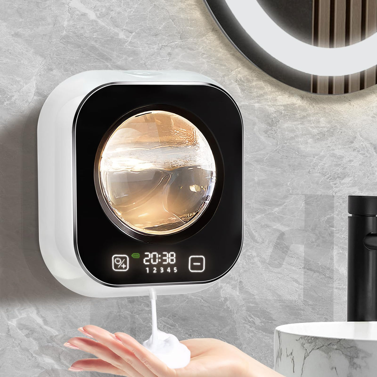 Automatic Soap Dispenser, 320ML Touchless Smart Hand Soap Dispenser, 5 Adjustable Soap Levels, Rechargeable Wall Mounted Electric Foam Soap Dispenser for Bathroom Kitchen Office (Black) Black