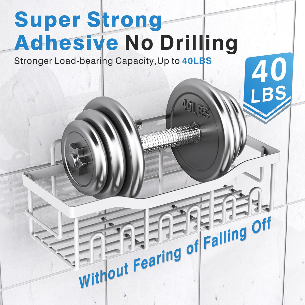EUDELE Adhesive Shower Caddy, 5 Pack Rustproof Stainless Steel Bath Organizers With Large Capacity, No Drilling Shelves for Bathroom Storage & Home Decor Black