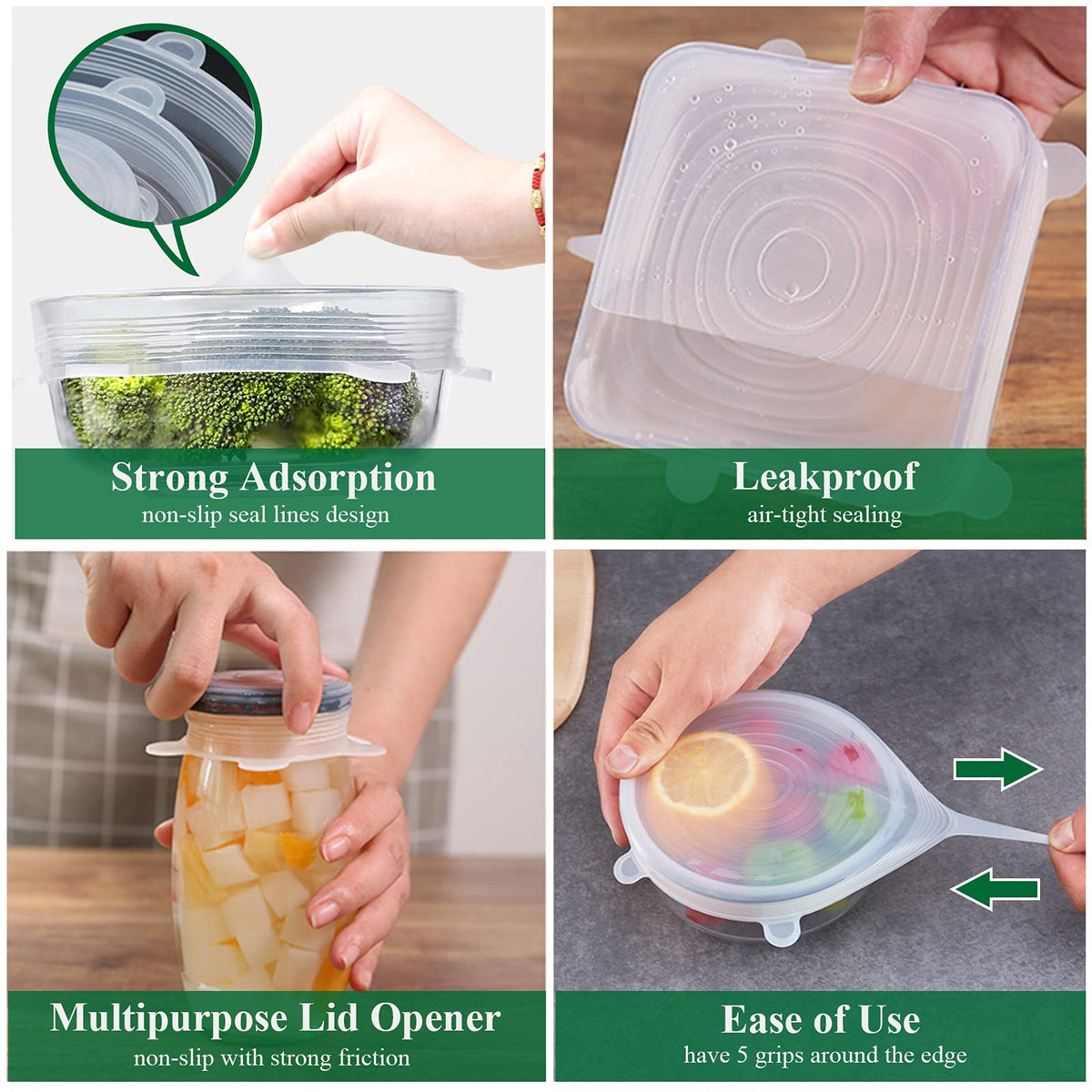 Silicone Stretch Lids, 12 Pack of Reusable Silicone Lids for Food Storage BPA-free Silicone Covers for Bowls, 6 Different Sizes to Fit Most Food Containers, Microwave & Dishwasher Use Safe All Transparent