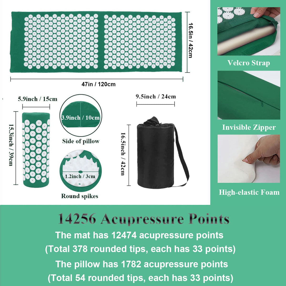 Acupressure Mat and Pillow Set with Carry Bag