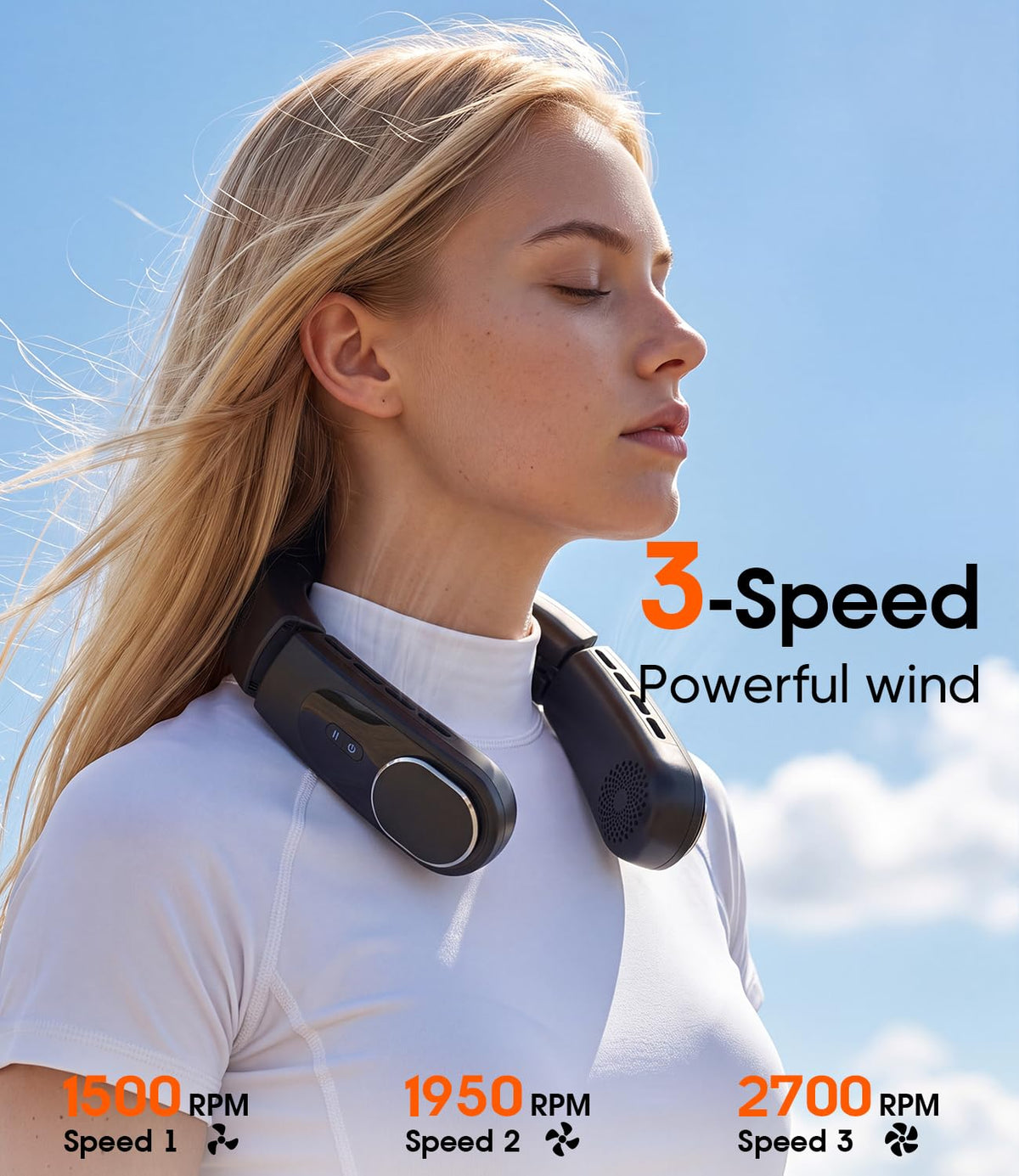 ChillGo Neck Fan, 4 Turbo Foldable Portable Fans - Personal Bladeless Fan White