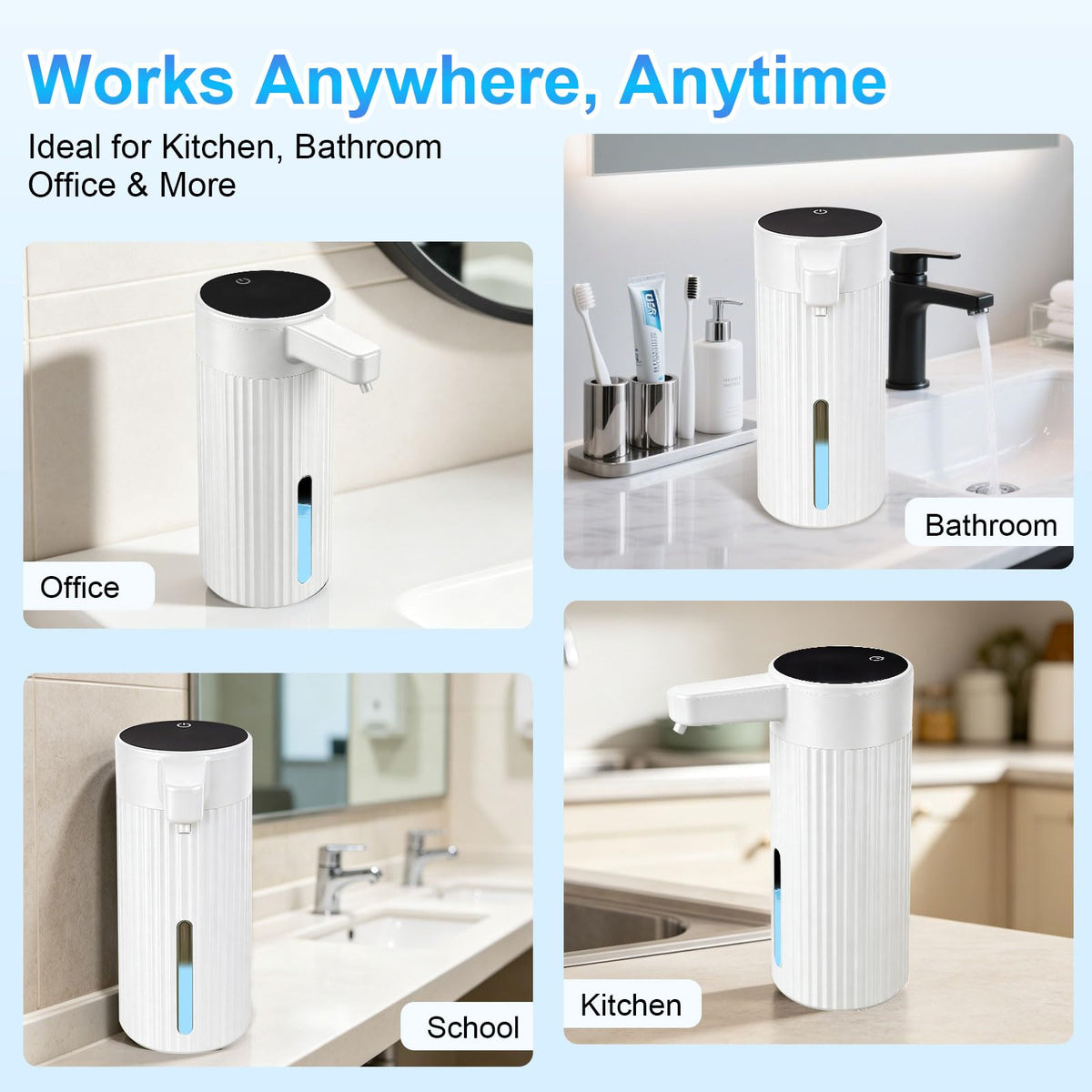 Automatic Liquid Soap Dispenser Touchless, Rechargeable, Adjustable White Gel