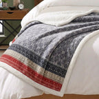 Nordic Plaid Green Sherpa Throw Blanket for Bed and Couch