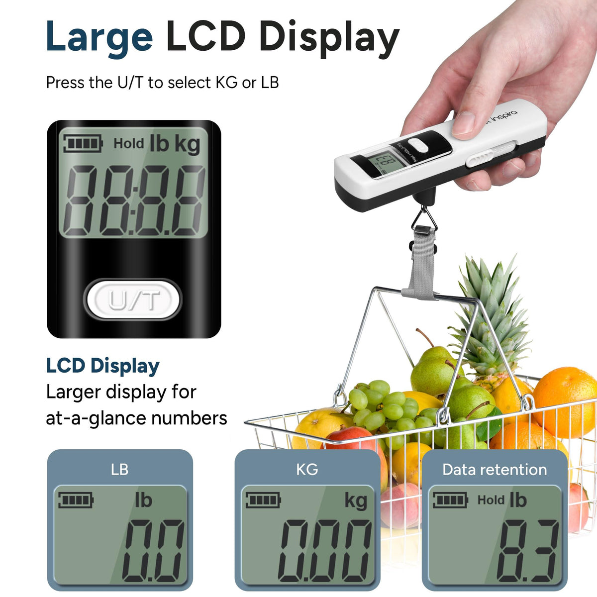 Battery-Free Luggage Scale – No Batteries Needed, Portable Digital Hanging Suitcase Weight Scale for Air Travel & Checked Bags, 110lb/50kg, LCD Display, Compact Travel Accessory Red-Large Handle