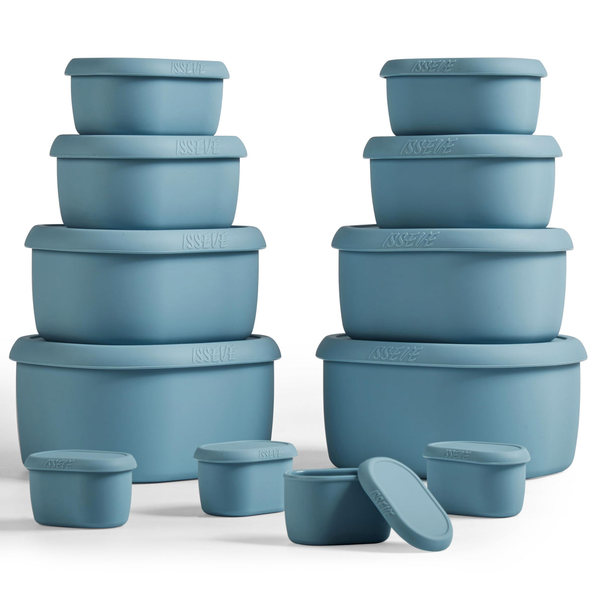 ISSEVE 12Pcs/Set Nesting Silicone Food Storage Containers with Lids Blue