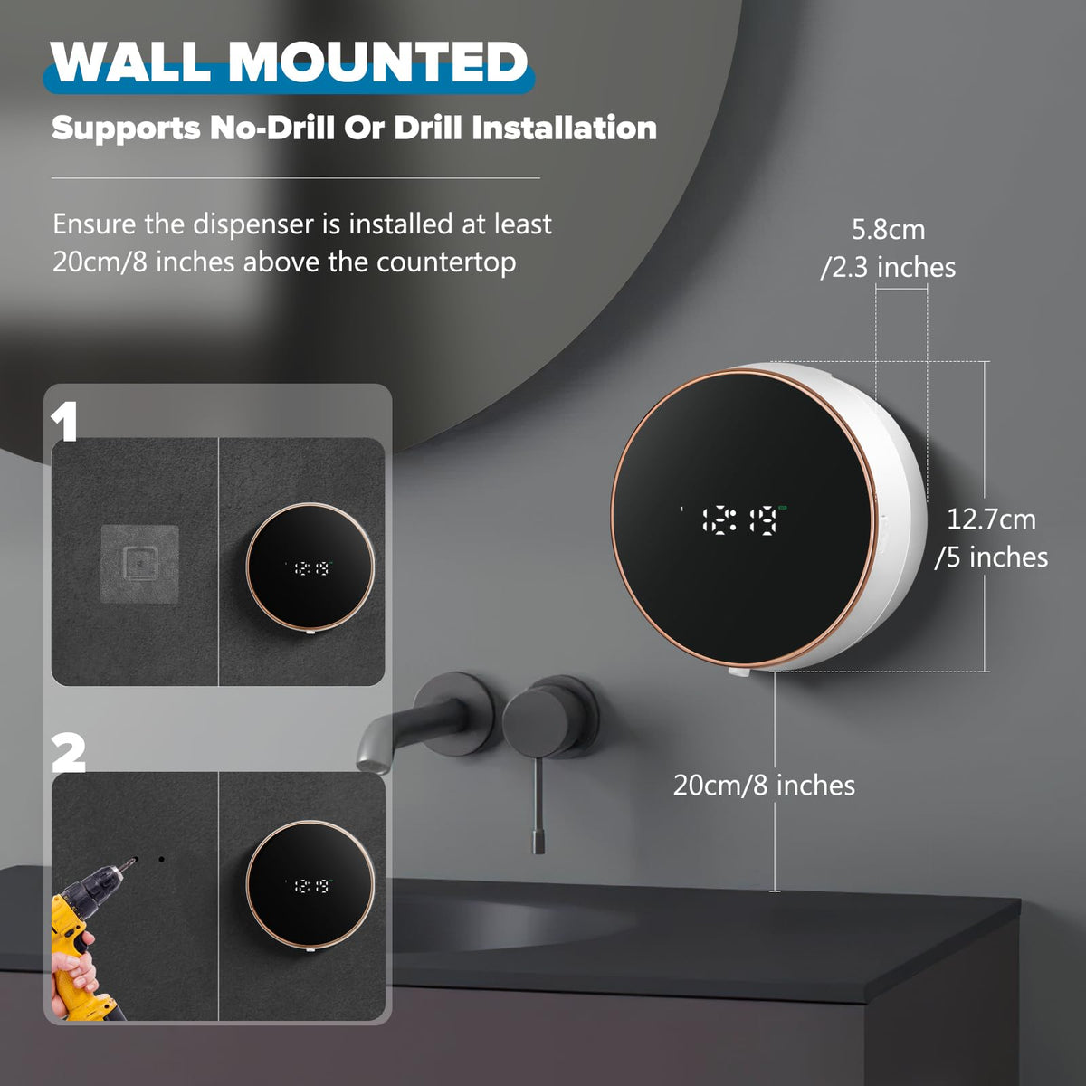 Monstake Automatic Soap Dispenser, Touchless Rechargeable Wall Mount Black foam