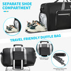 Felipe Varela Foldable Duffle Bag for Travel Weekend Overnight Gym Camping A Black 40L