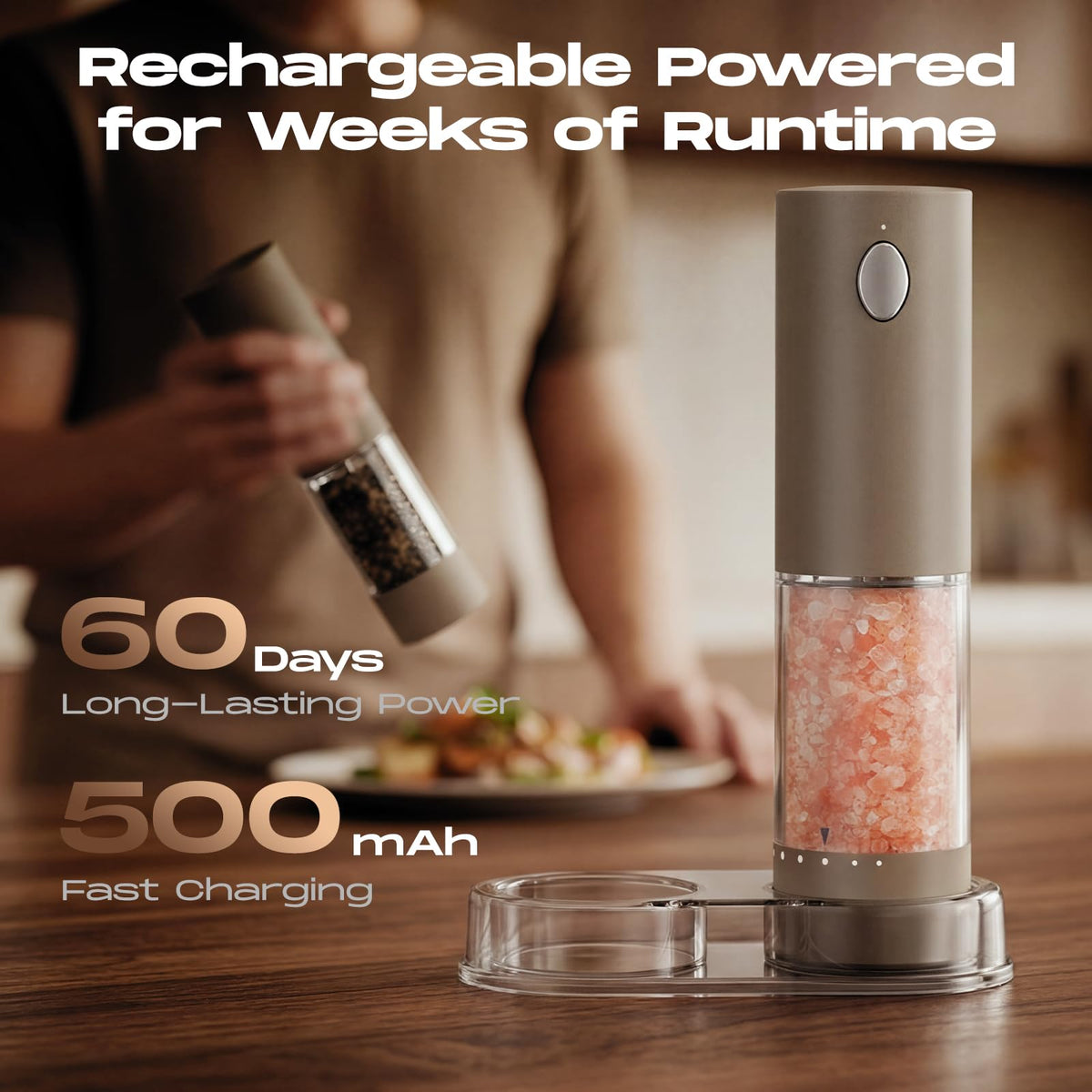 Electric Salt and Pepper Grinder Set, Battery Automatic Salt and Pepper Shaker with Adjustable Coarseness, Large Capacity Pepper Mill with LED White Elephant Gifts(Battery-Stainless Steel) Battery-Stainless Steel 2-Pack