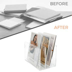 Acrylic Magazine File Holder, 4 Vertical Compartments Desk Document Sorter Organizer, Clear Folder Rack Binder for Office/Home/Classroom, for Documents, Tablet, Magazines, Books & Accessories B5, 4 Sections