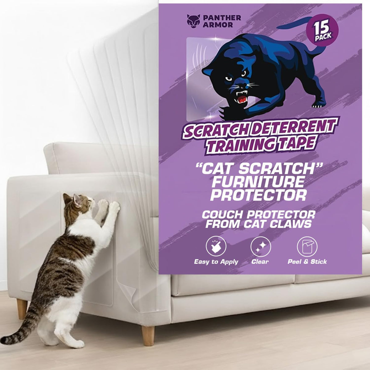 Panther Armor Cat Scratch Furniture Protector, 12 Double-Sided Tape Sheets