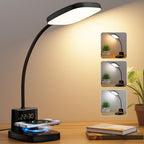 10W Wireless Charging LED Desk Lamp with Clock, Light Black
