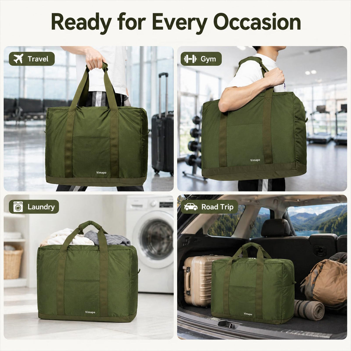 Foldable Travel Duffle Bag with Trolley Sleeve 40L Travel Bag Black