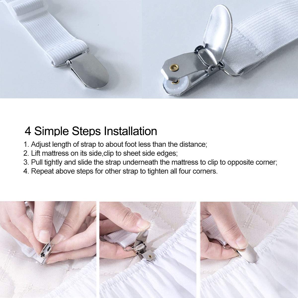 Siaomo Bed Sheet Fasteners Straps - 2 Way Adjustable Crisscross Corner...