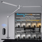 Airlonv LED Desk Lamp with Clamp, 17" Stepless Dimming Light, Black Standard