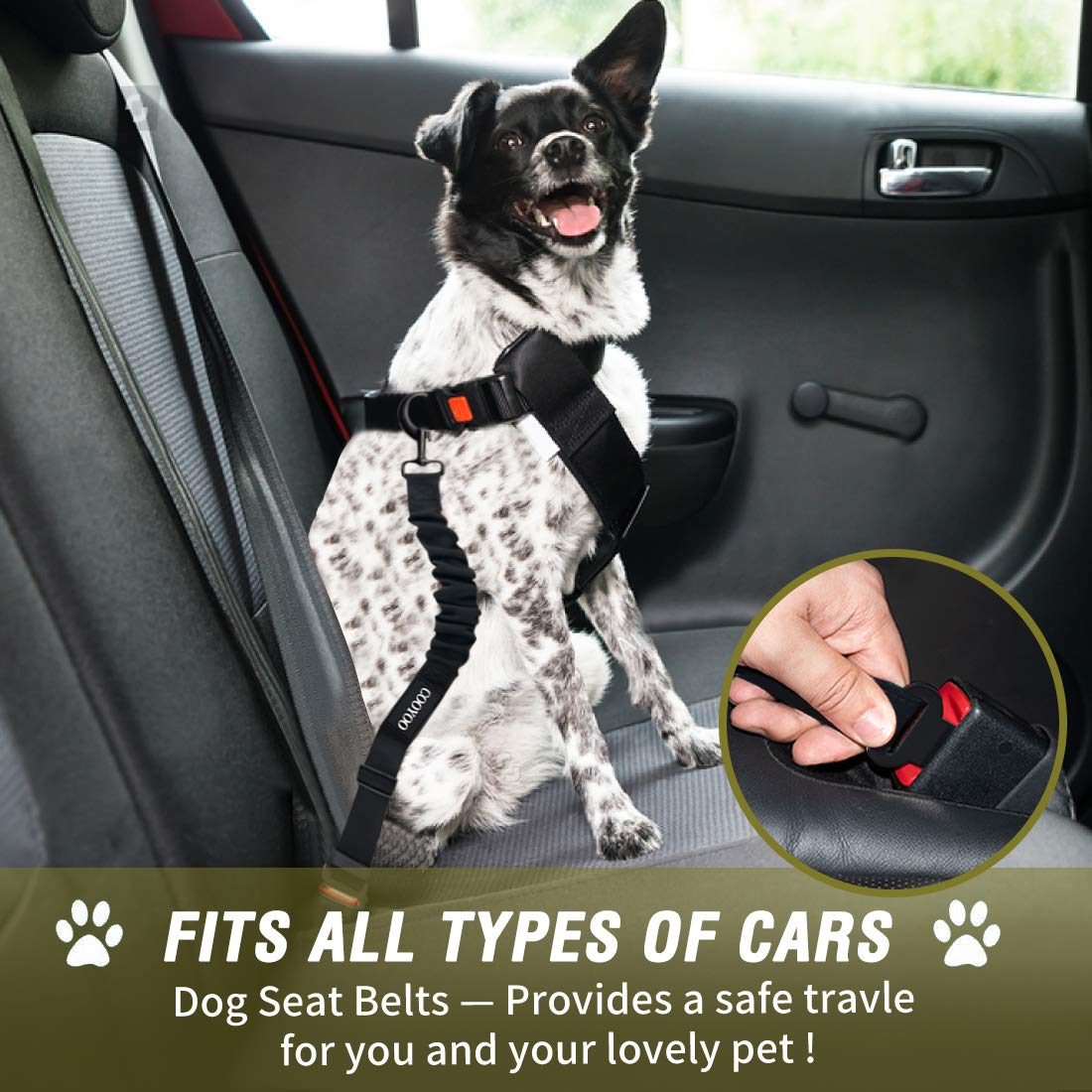 COOYOO Dog Seat Belt,3 Piece Set Retractable Dog Car Harness Adjustable for Vehicle Nylon Pet Safety Heavy Duty & Elastic Set 03-Black+Blue