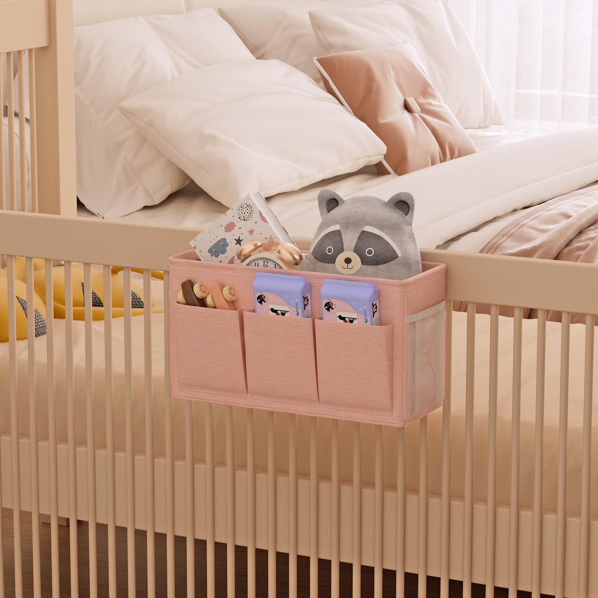 Bedside Caddy Bedside Storage Hanging Organizer for Bunk Dorm Bed Rail New Pink